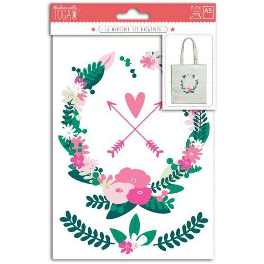 Textile thermocollant 15 x 21 cm - couronne de fleurs