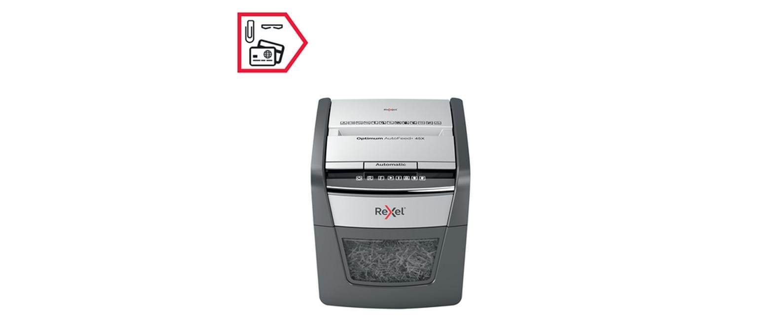 Aktenvernichter Optimum AutoFeed+ 45X P-4, 45 Seiten<br>Automatischer Schredder (auto) für sichere Vernichtung vertraulicher Unterlagen (bis zu 45 Blatt)