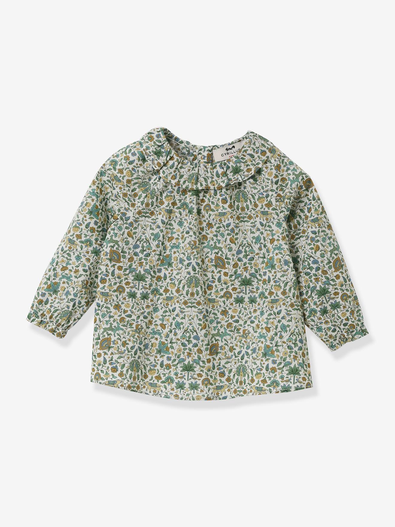 Blusa infantil CYRILLUS Liberty® com estampa verde.