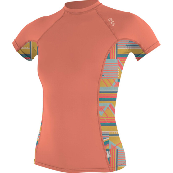 O'Neill Wetsuits Wms Side Print S/S Rash Guard Burnt Coral/Arta Geo SU24