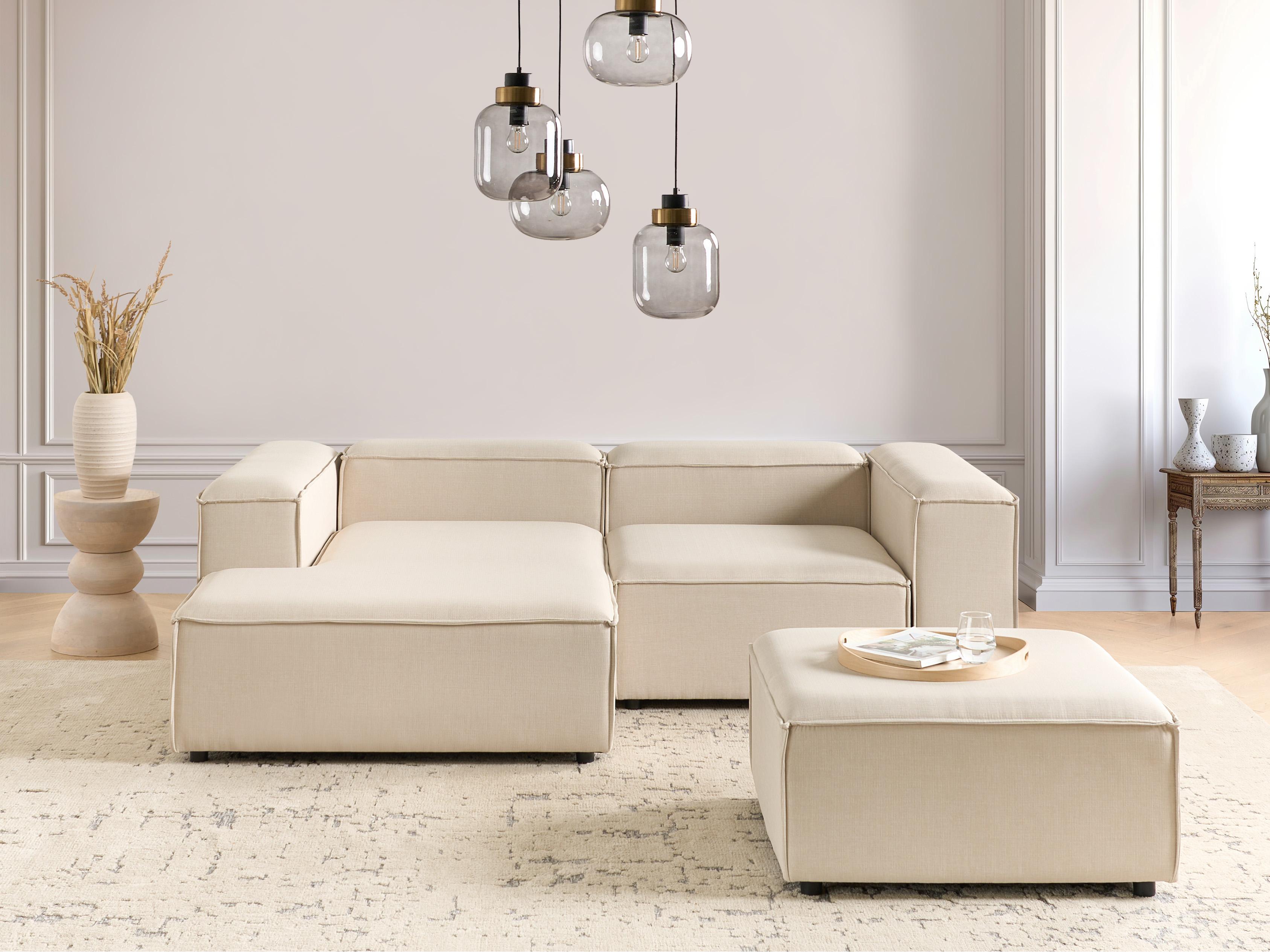 Modulaire hoekbank 3-zits ARDAL Stof Beige met ottomaan rechtszijdig