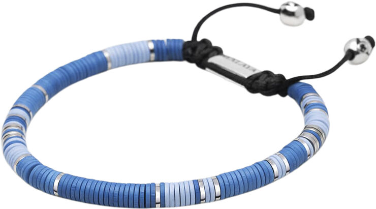 Nialaya Men's Beaded Bracelet with Light Blue and Silver Disc Beads Blue / silver