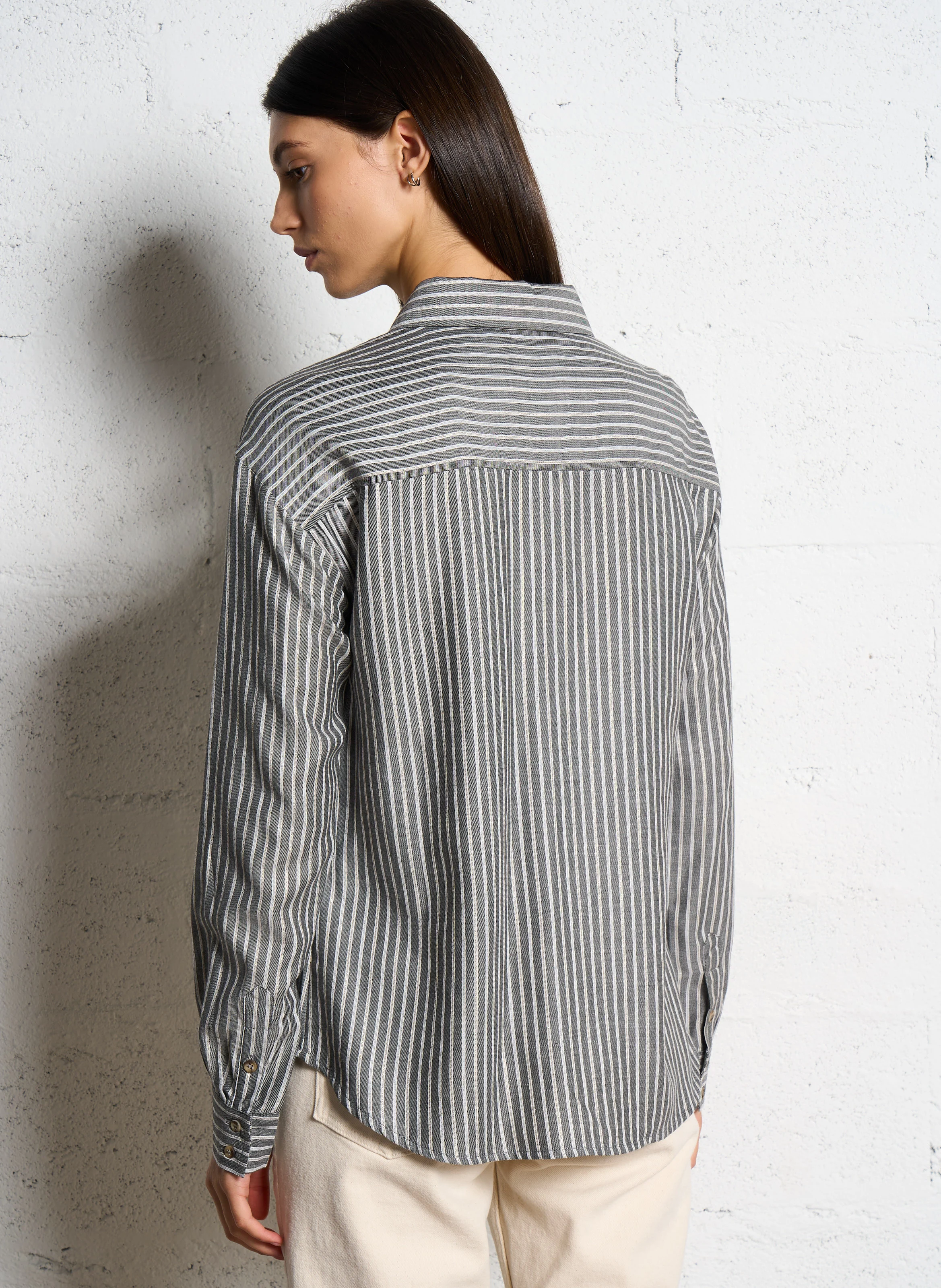 BARRY - Chemise droite col classique à rayures | Gris
