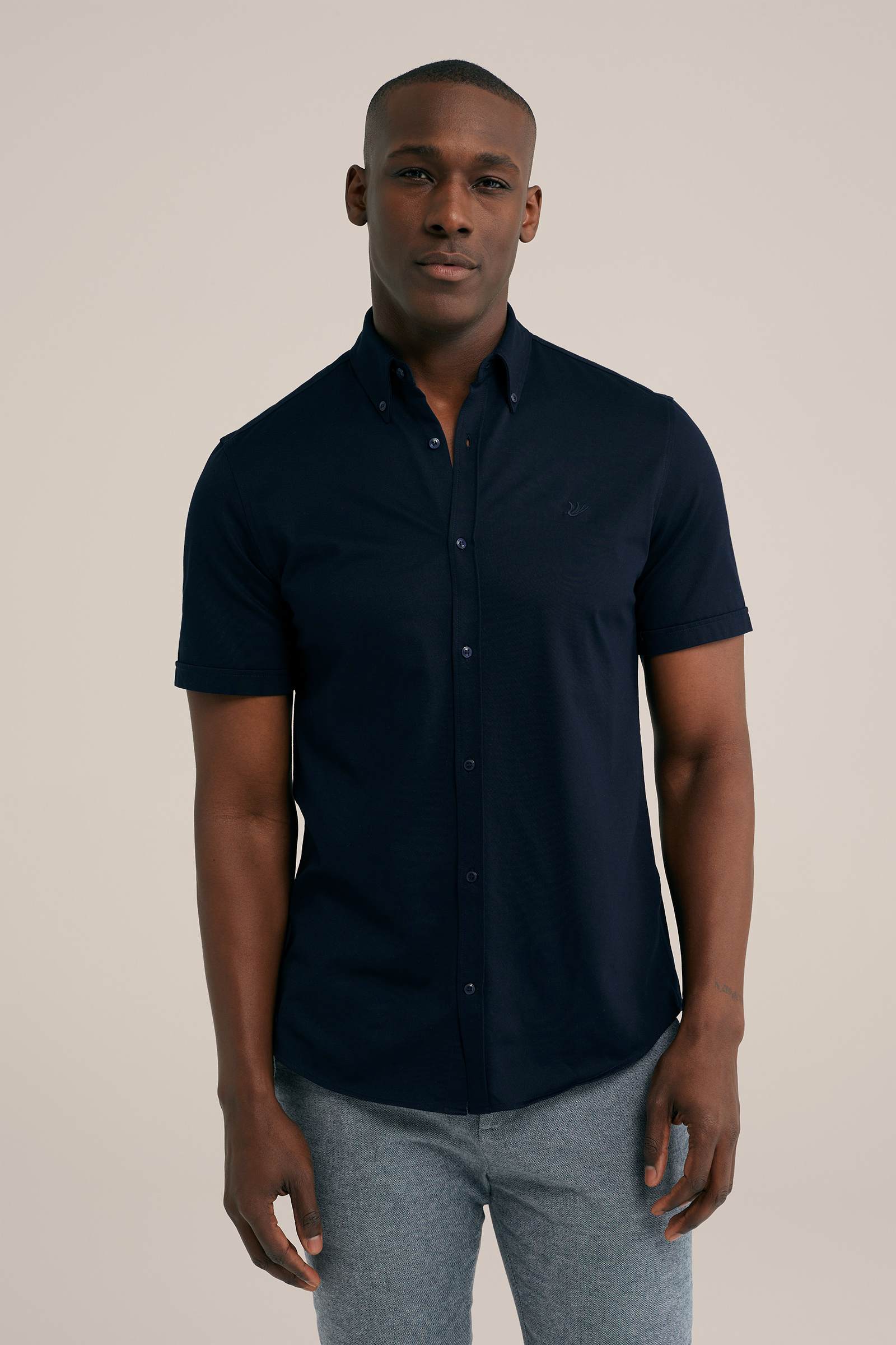 slim fit overhemd met stretch WE Fashion Donkerblauw