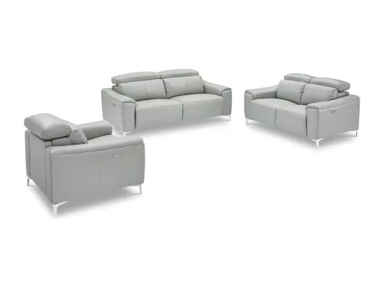 Canapé relaxation électrique 2 places en cuir BIANCA - Gris clair Gris perle