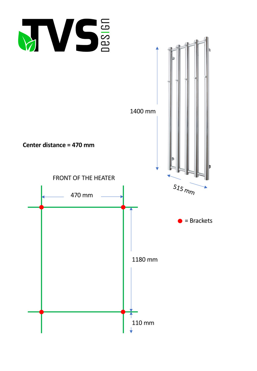 TVS Design Kiro 5 handdoekradiator zwart 340W 140x51,5cm