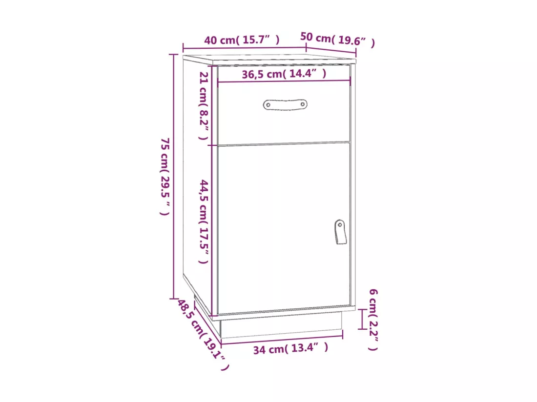 Armoire de bureau Noir 40x50x75 cm Bois massif de pin