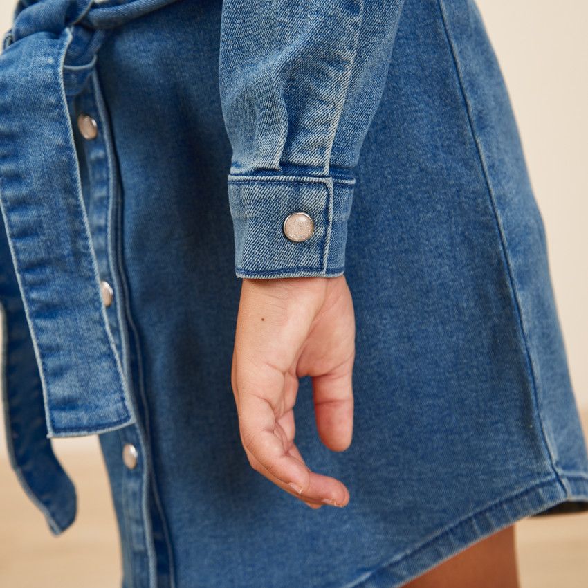 Robe effet jean avec ceinture amovible pour fille - Bleu marine