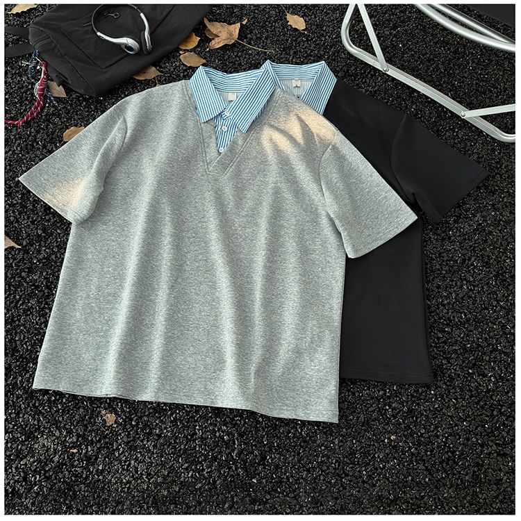 Mimiyox - Mock tweedelig T-shirt met korte mouwen en strepenkraag