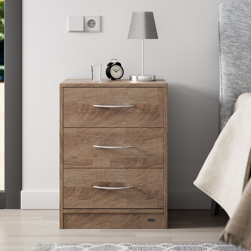 Casaria - Eloise Nachtkastje - Set van 2 - Eik - 3 Lades - 54x39x28cm