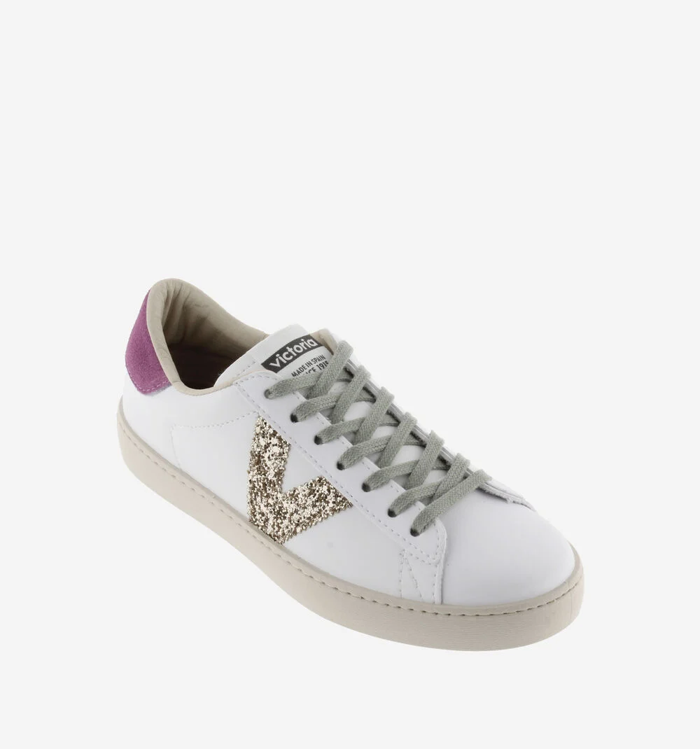BERLÍN EFFET CUIR & GLITTER Baskets cuir et glitter pour femme FUCSIA