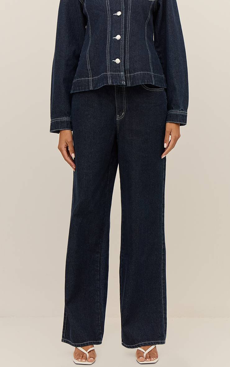 Raw Indigo Wash Jean Droit Taille Haute En Denim