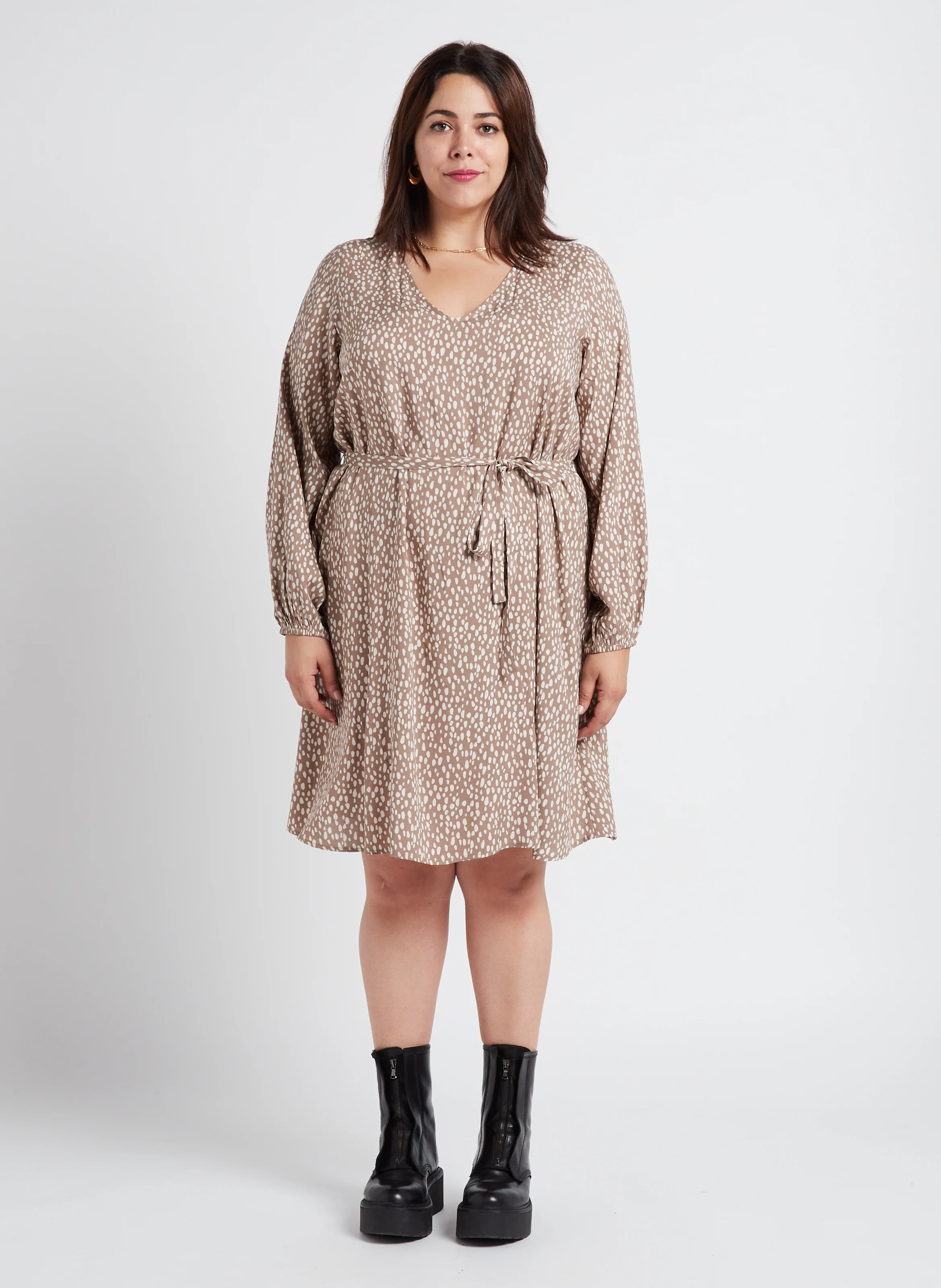 PAYA - Robe courte col V imprimée| Beige