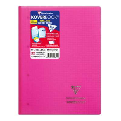 Clairefontaine Koverbook - Bloc de cours agrafé A4+ - 160 pages détachables perforées - petits carreaux (5x5 mm) - disponible dans différentes couleurs