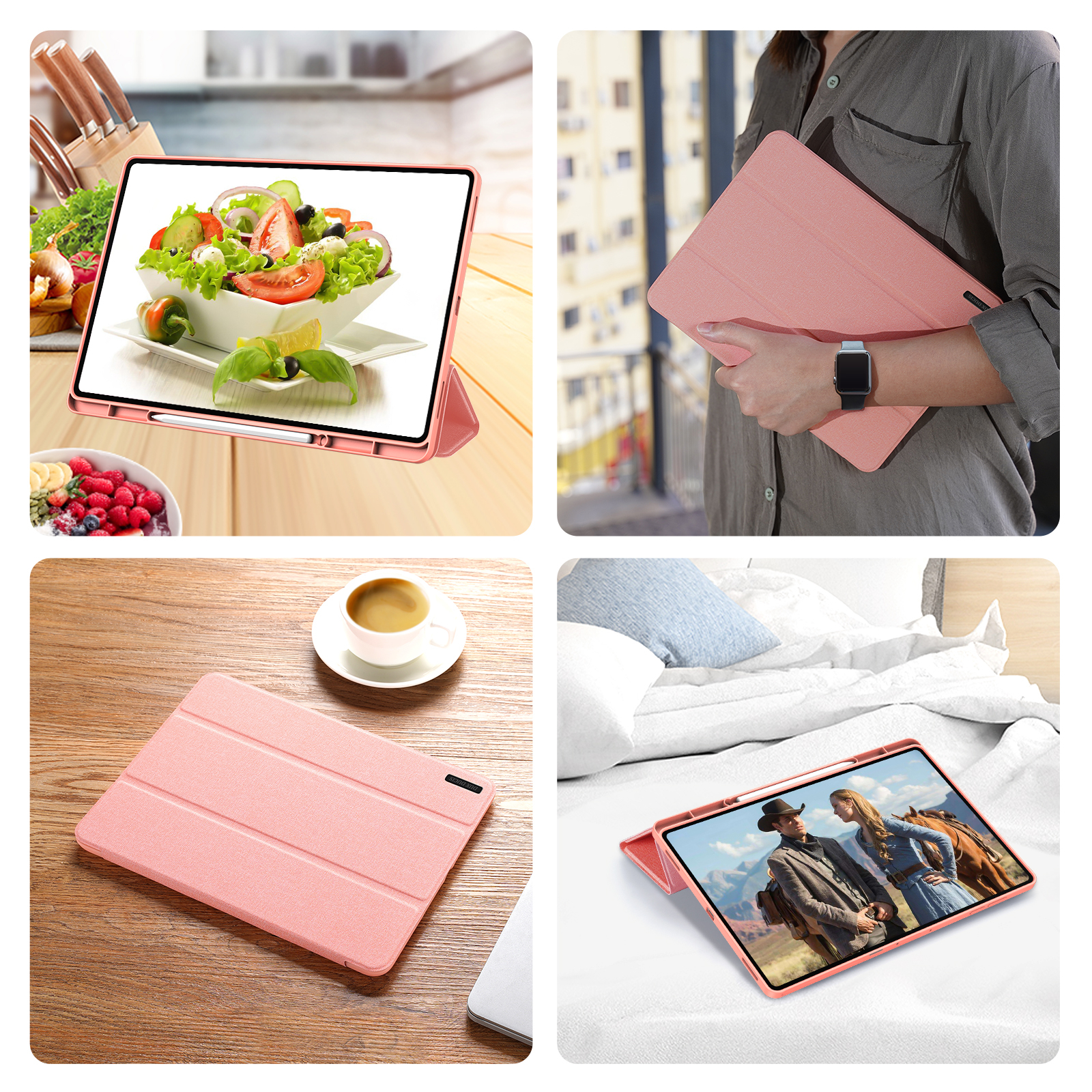 Samsung Galaxy Tab S11 Ultra Tasche Smart Cover Hülle Stoff Design mit S-Pen Halterung - Rosa