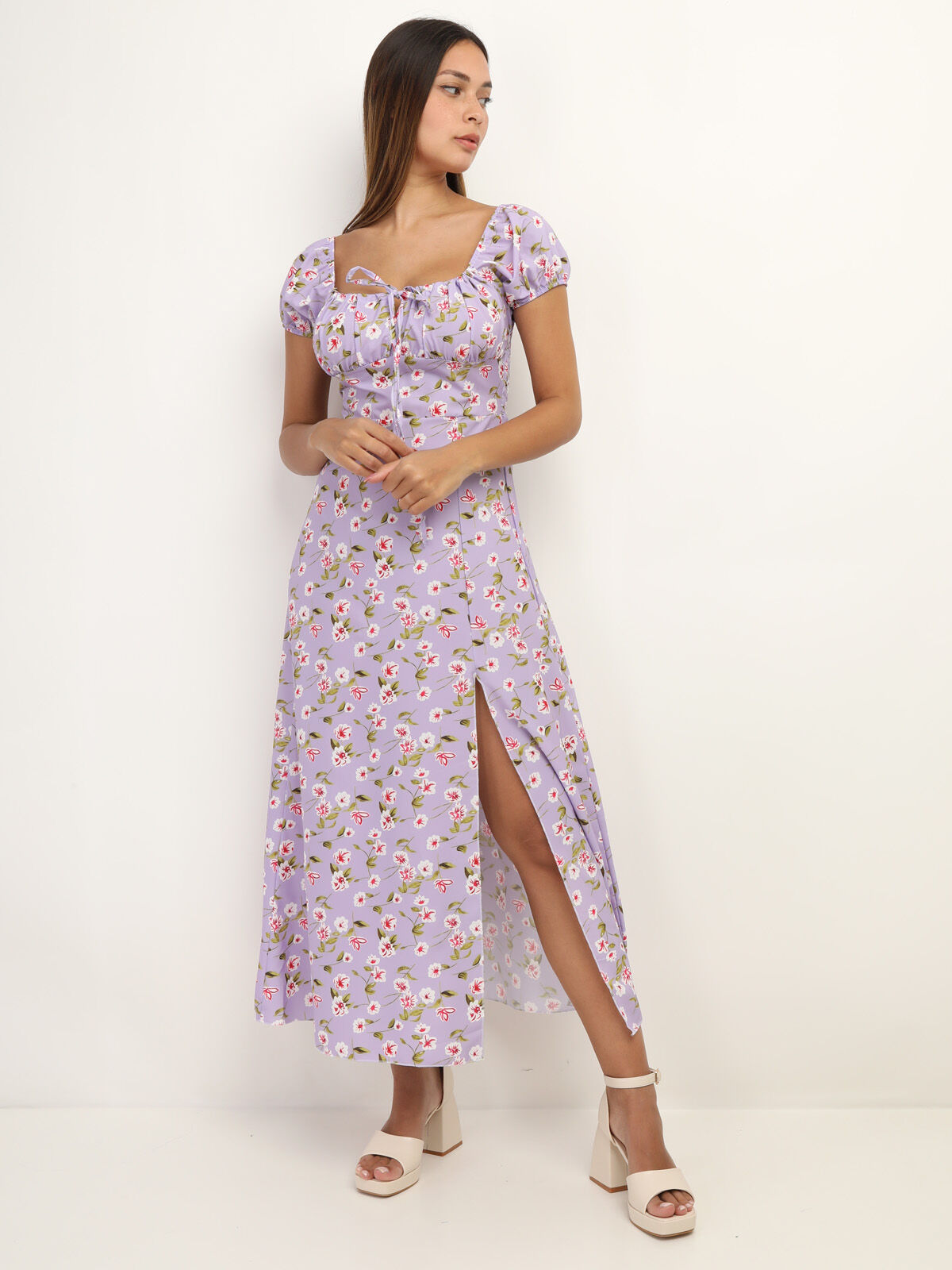 Robe corset à imprimé fleurs- Violet clair