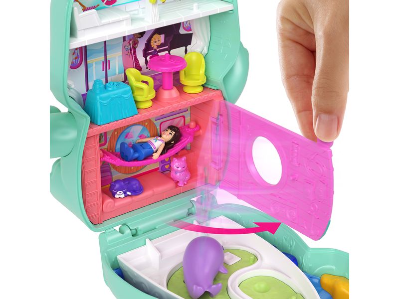 Polly Pocket Spielset Matrosenkatze Schatulle Spielzeug-Set für unterwegs mit Zubehör für Mode und Essen