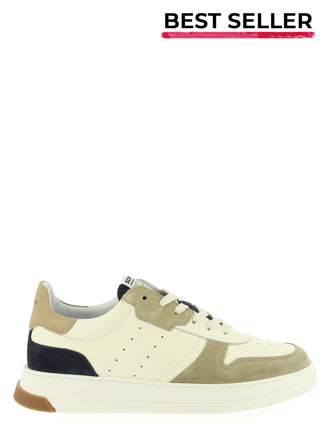 schmoove baskets de ville homme order sneaker cuir blanc/beige/noir