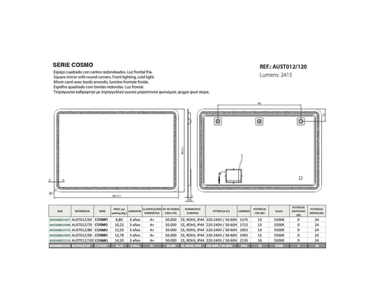 CRISTALED - Miroir de salle de bains lumineux éclairage intégré led fron...