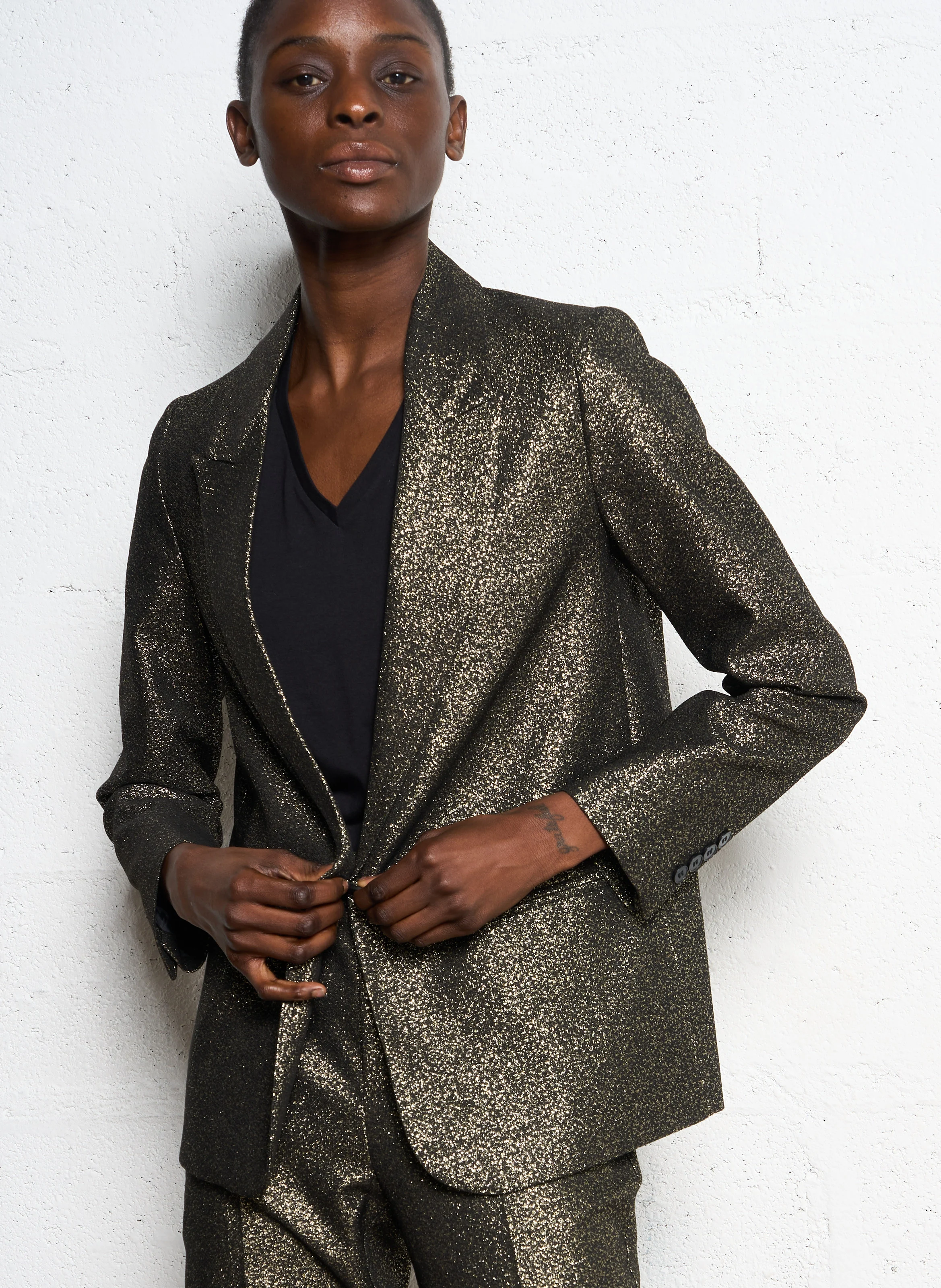 VENTURA - Veste tailleur droite en jacquard | Doré