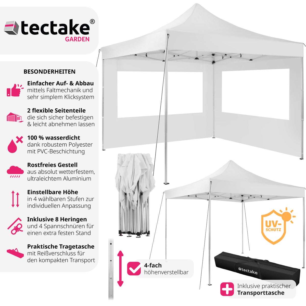 tectake Olivia paviljoen, 3 x 3 m, met aluminium frame inclusief scheerlijnen, haringen en draagtas