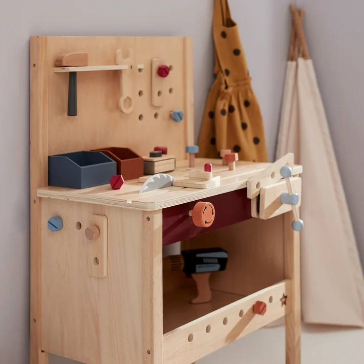 Kids Concept - Kid's Hub Werkbank mit Zubehör, 55 x 36 x 80 cm, bunt (21er-Set)