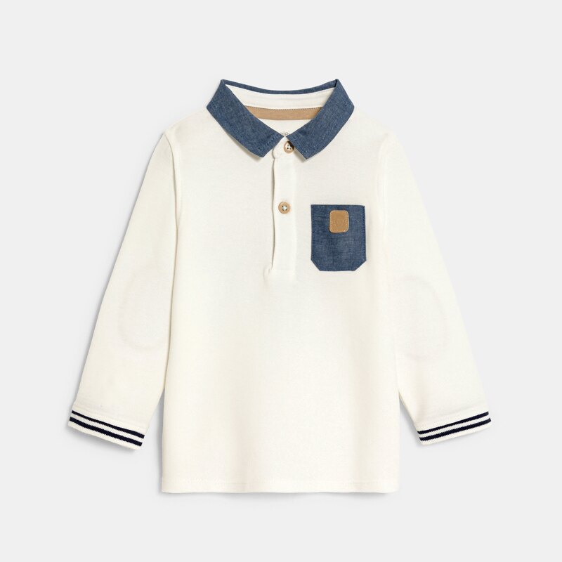 Polo maille piquée chambray singe blanc bébé garçon Blanc