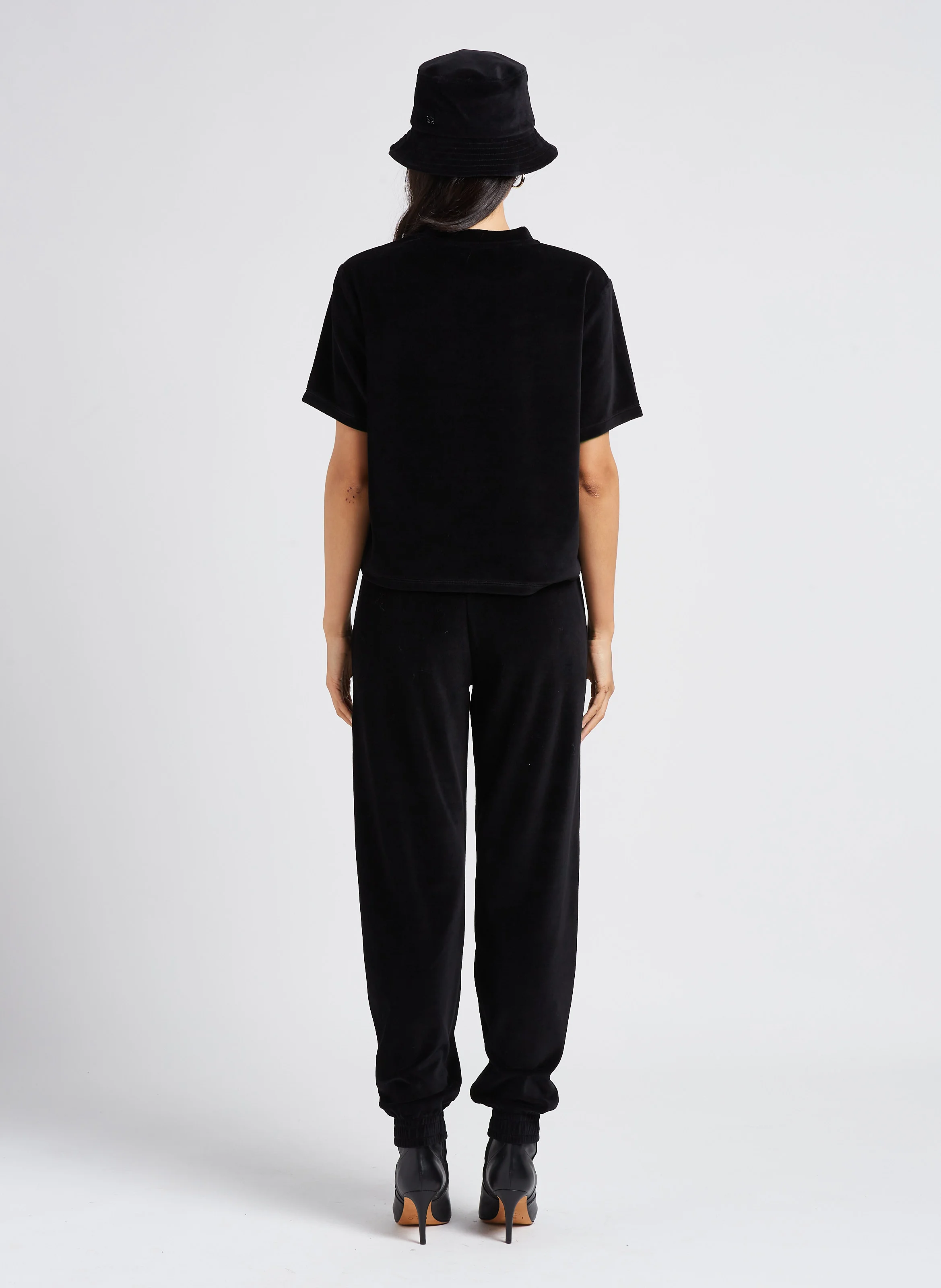 Tee-shirt col rond en velours | Noir