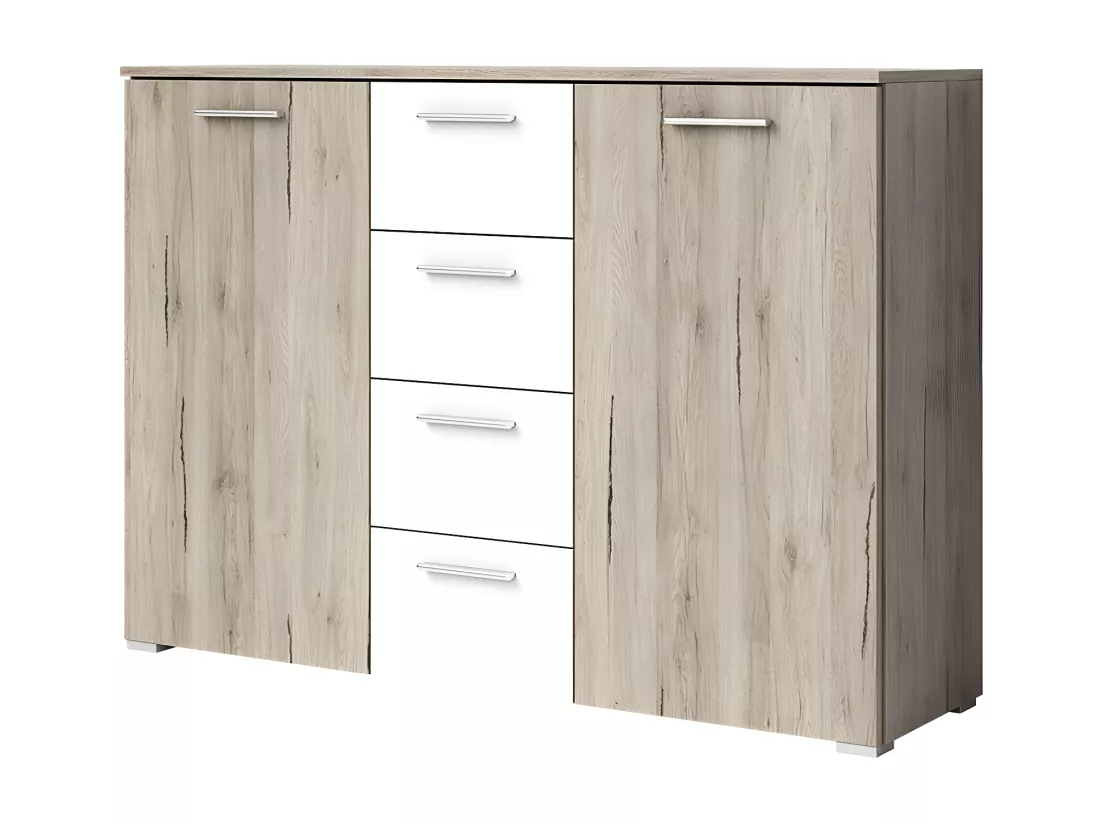 Chambre à coucher EOS : Armoire, Lit 180x200, commode, chevets. Couleur chêne clair et blanc