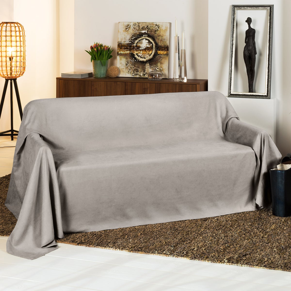 Beautissu Romantica bedsprei, suède look, 210x280cm, lichtgrijs