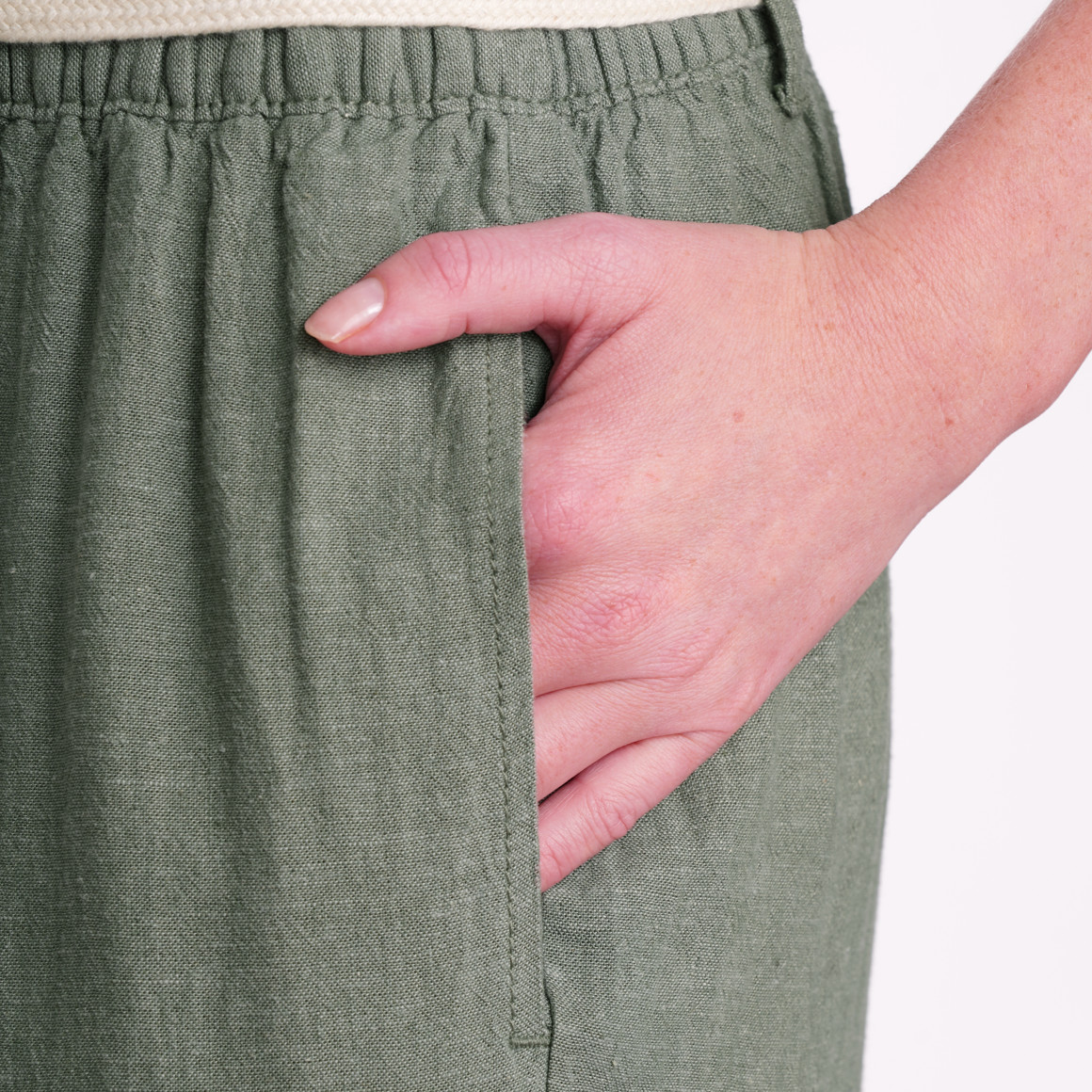 Gina Benotti Damen Leinen-Hose mit Bindegürtel dunkelgrün