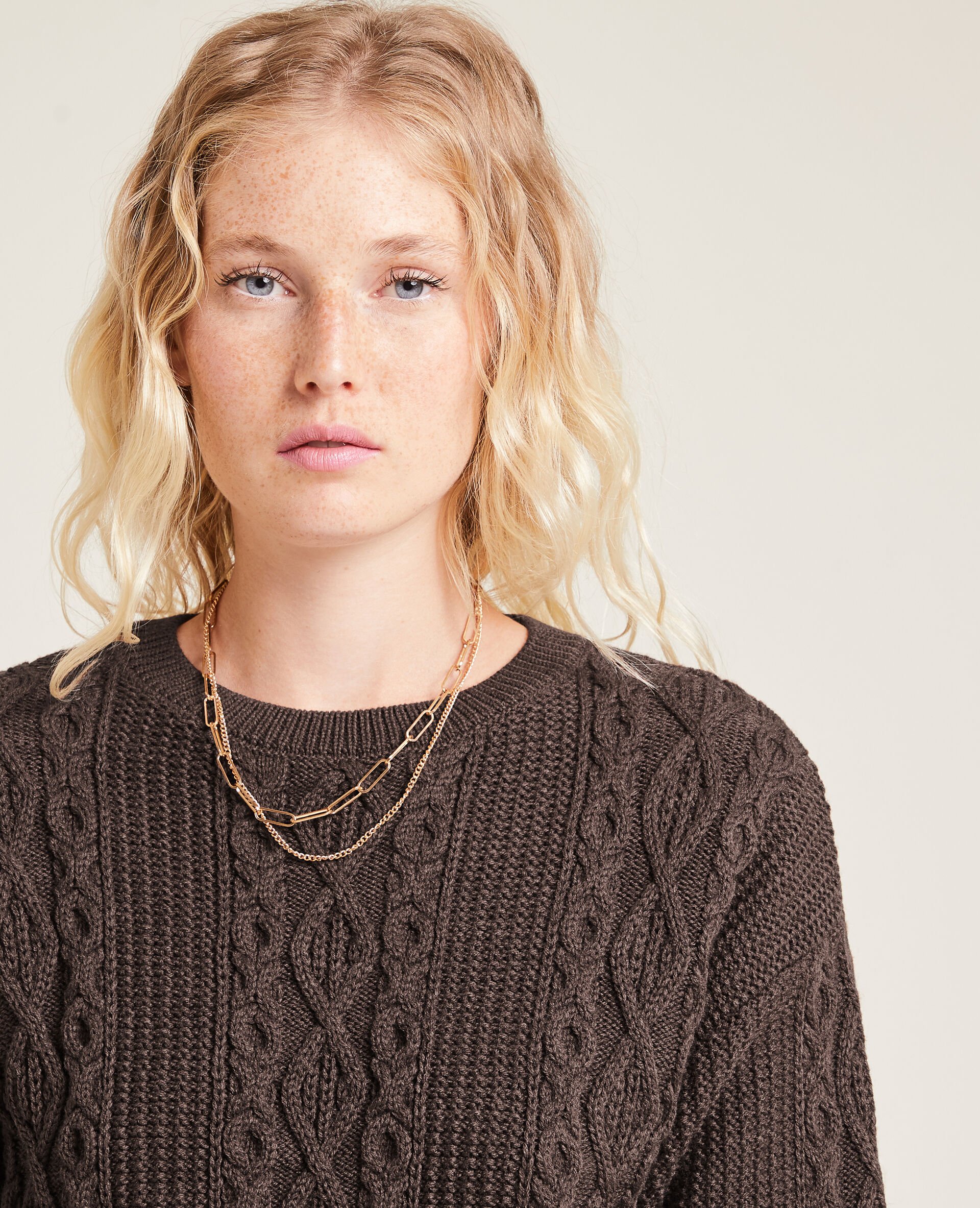 Pull cropped en maille fantaisie - Marron