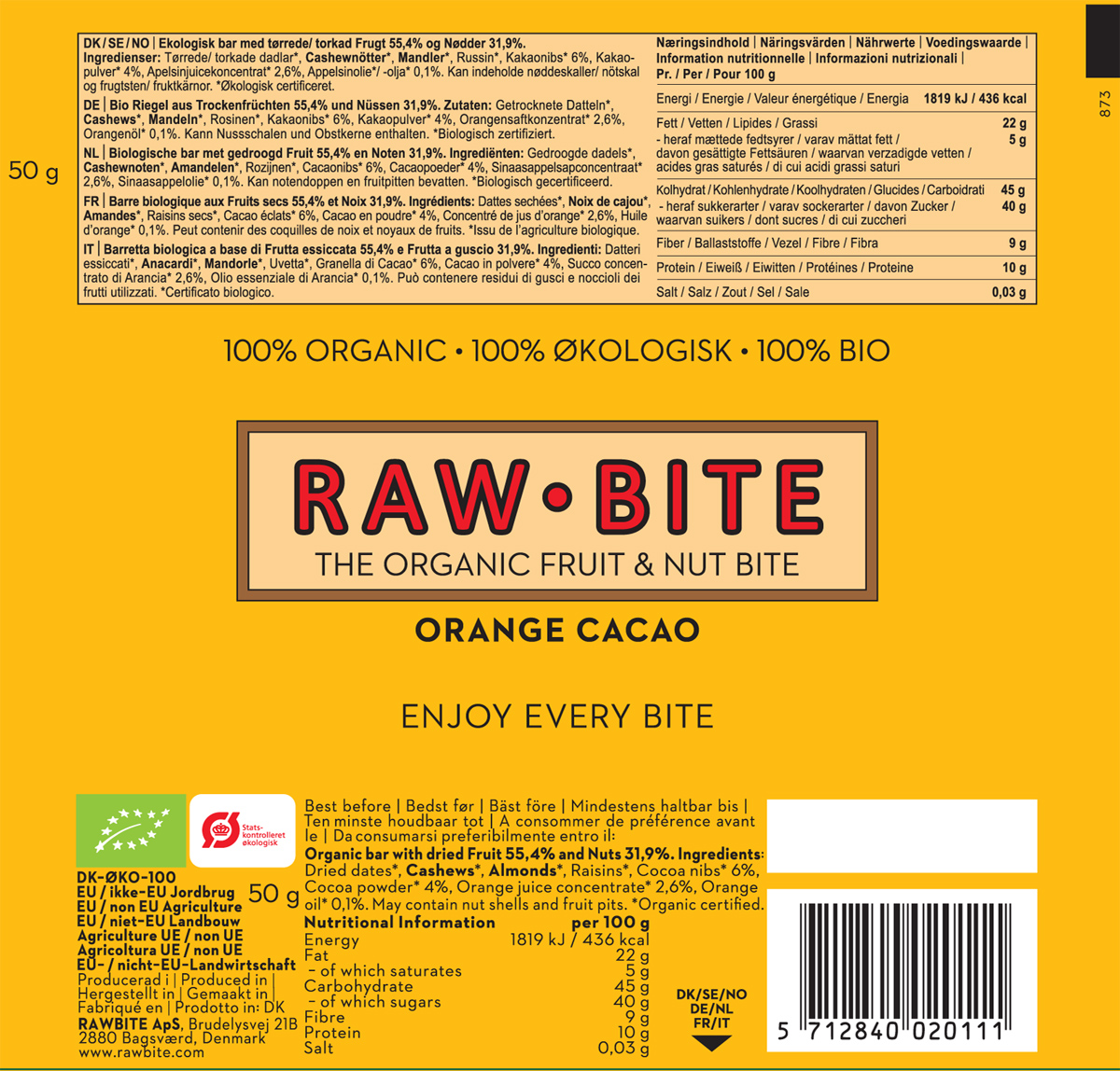 BARRAS RAW BITE LARANJA CACAU BIO 50G