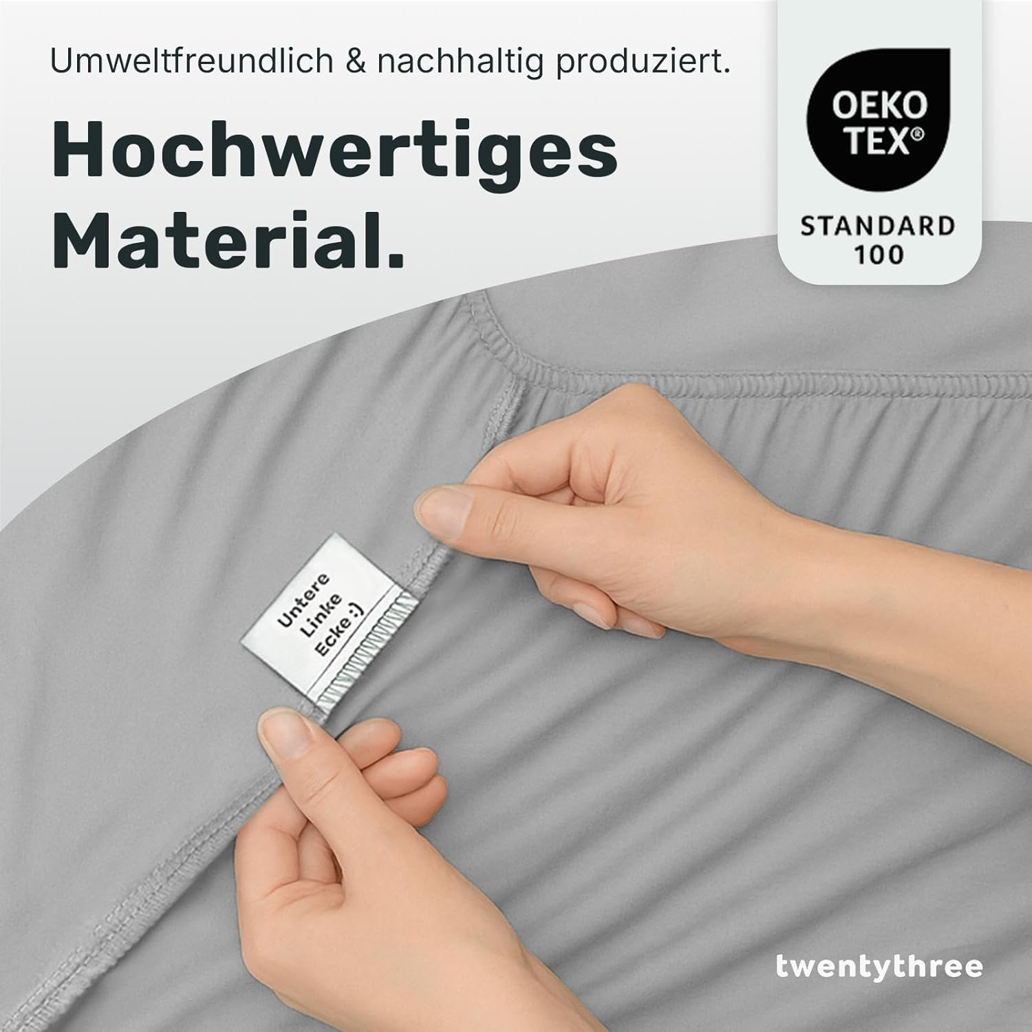twenty:three Lyocell Spannbettlaken 160x200 Light Gray - 100% Tencel - Gewonnen aus Eukalyptus - Hochwertig - Nachhaltig - Atmungsaktiv - Luxus - Hypoallergen