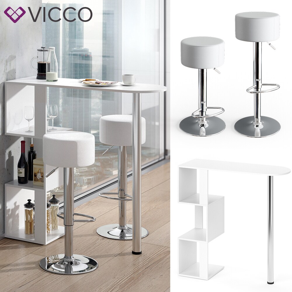 VICCO Bartisch VINCENT Weiß Bartresen Stehtisch Tresentisch Bistrotisch Bar inkl. Barhocker