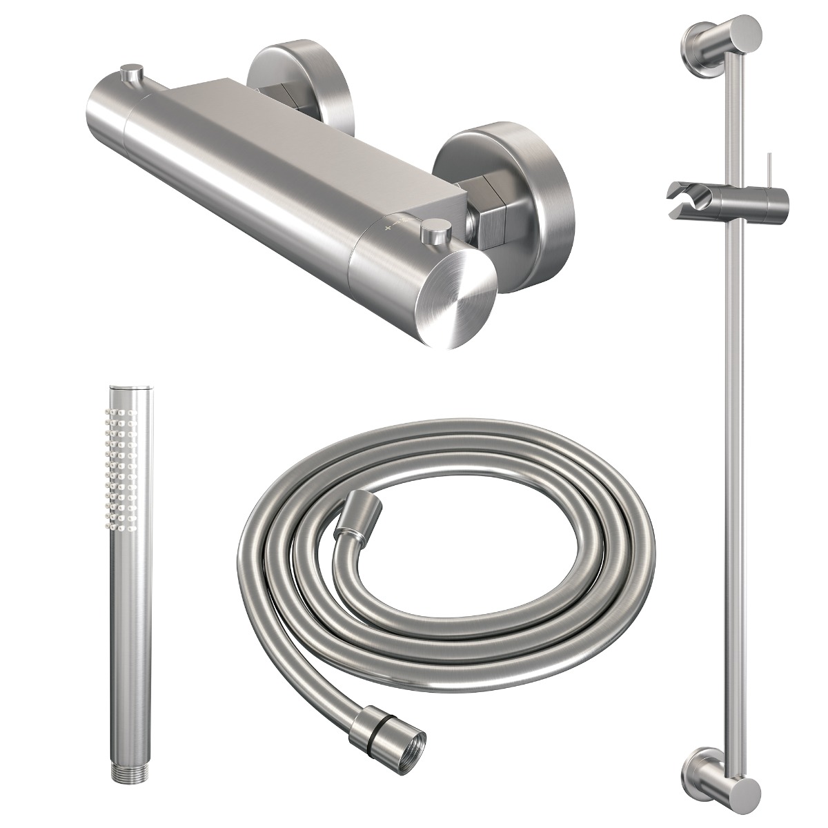 Brauer Brushed Edition thermostatische doucheset met glijstang en staafhanddouche RVS geborsteld PVD
