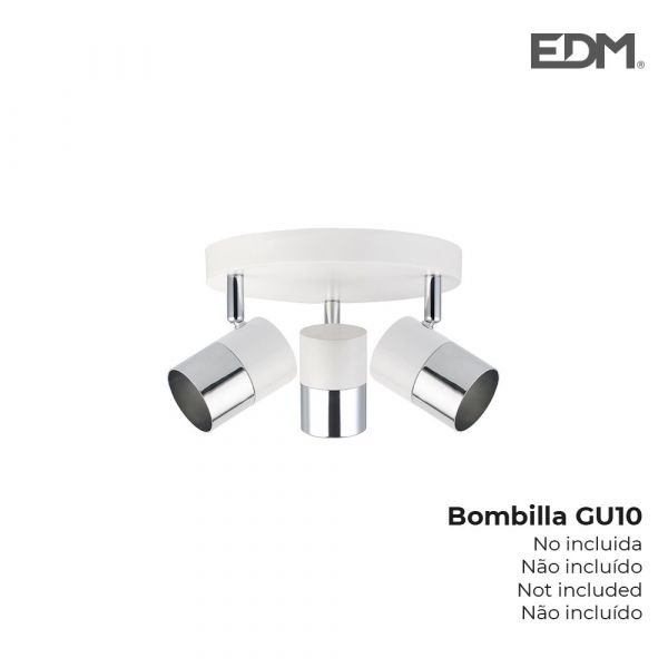 EDM Régua com 3 Focos Branco Osso   Prateado 