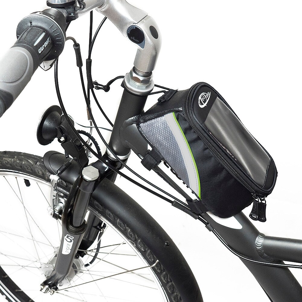 tectake® Fahrradtasche, mit Rahmenbefestigung, Handyfach mit Sichfenster, Zusätzliche Spannseil-Sicherung
