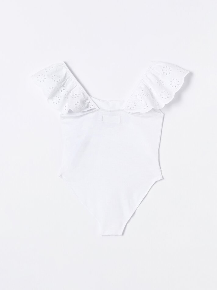 Body com babados e bordado suíço - Off-White
