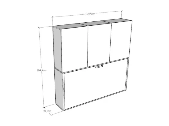 Lit escamotable horizontal blanc Bounto 85x185 avec rangement et bibliothèque composition D-1 matelas 85x185