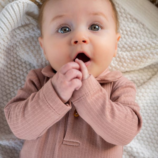 Klein Baby Polo Romper Rib - Maat 50 - Fawn
