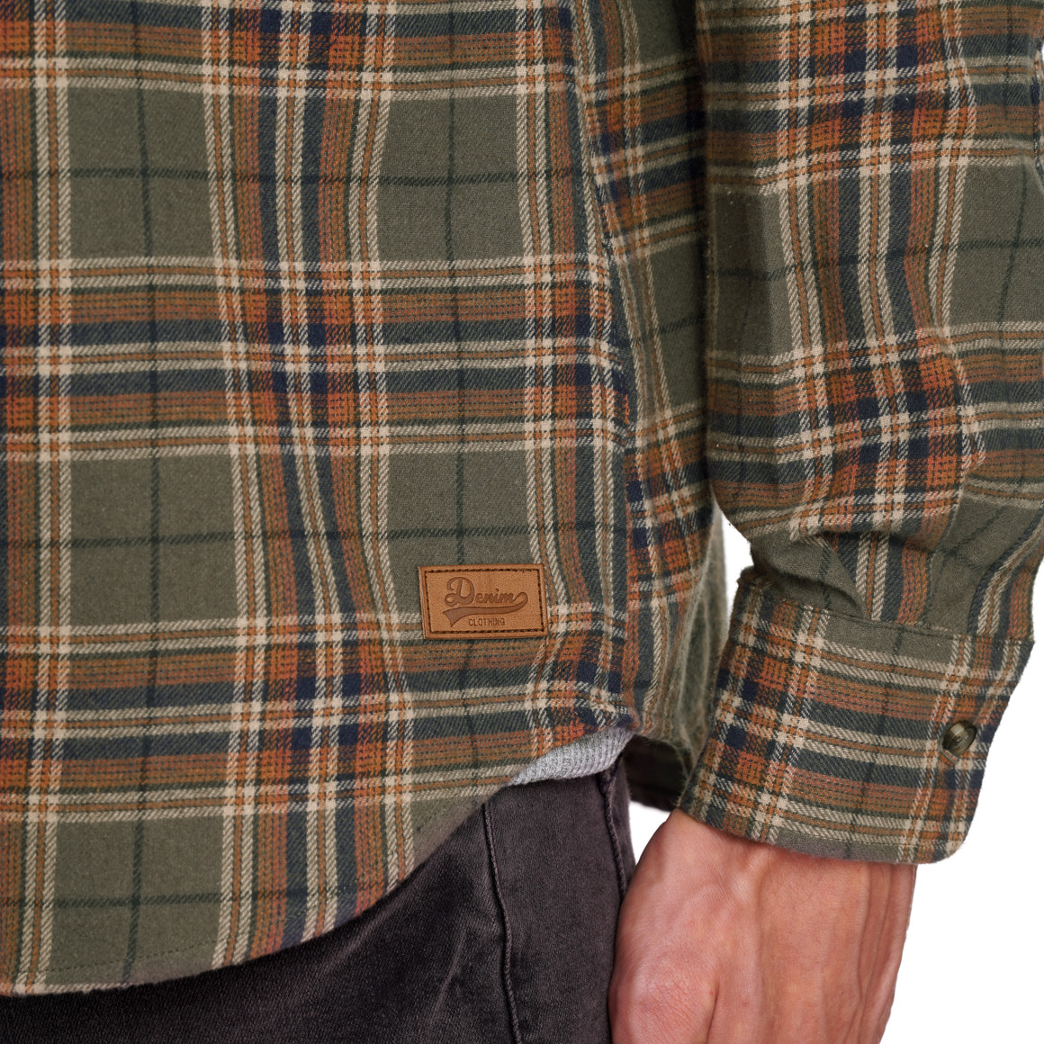 VanVaan Denim Herren Flanellhemd dunkelgrün / dunkelblau / orange