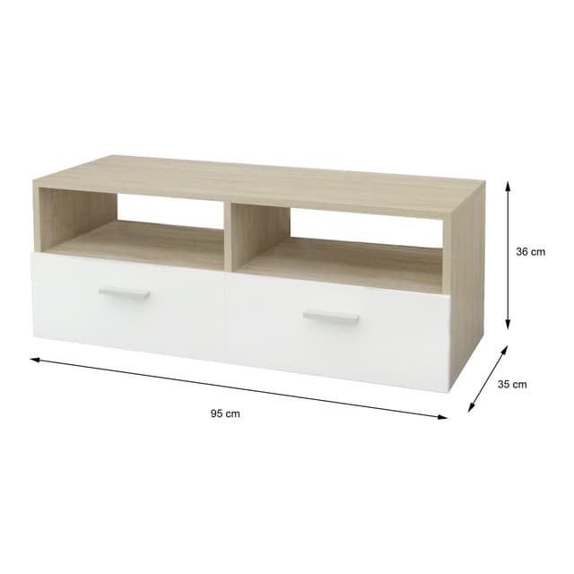 ML Design Træ TV Lowboard i hvid / natur 95x36x35cm, moderne tv-kort med