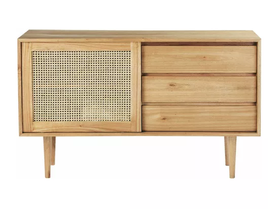 Commode en mindi massif et cannage 135 cm