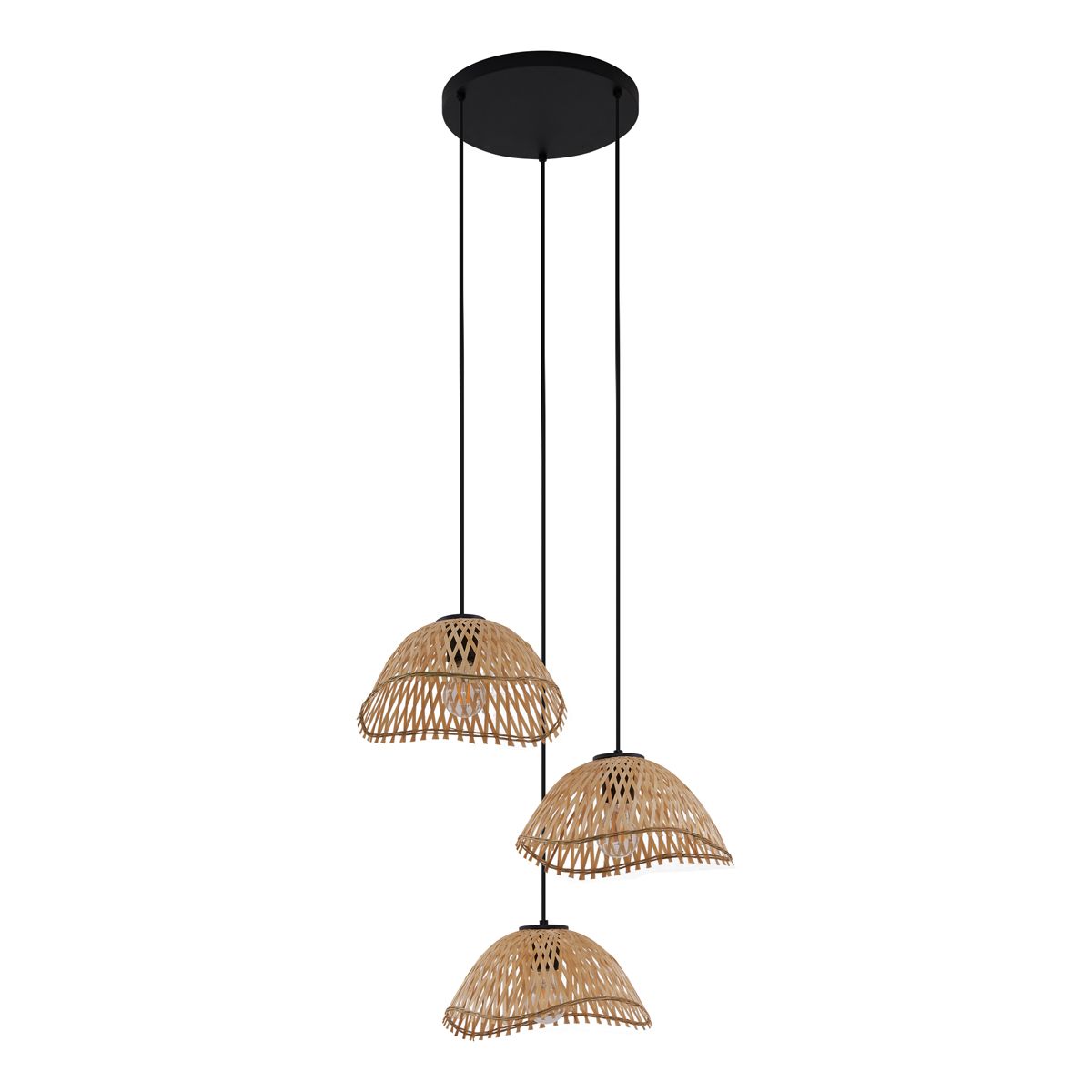 Bohemian hanglamp zwart met bamboe 3-lichts - Lily