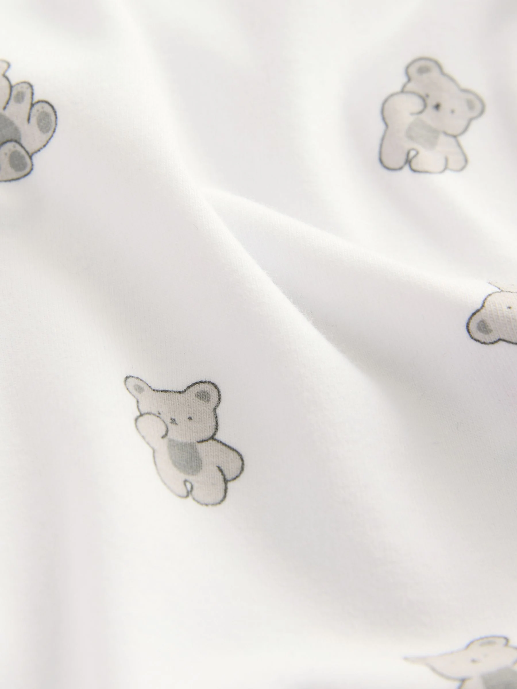 Wit met berenprint - Velours babyset met bretelbroek en rompertje (0-12mnd)