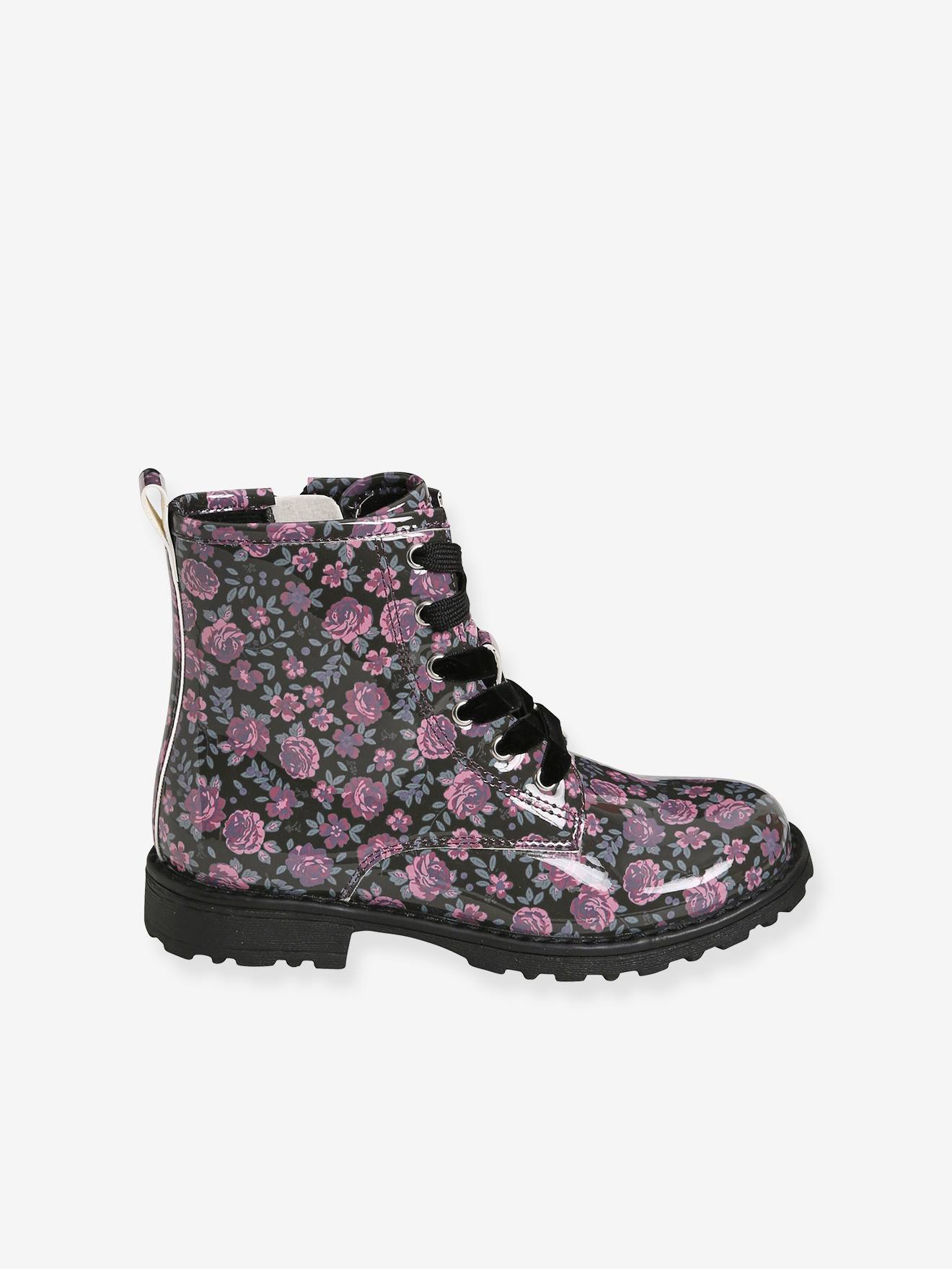Botas de cano curto com cadarço para meninas, marrom metálico médio