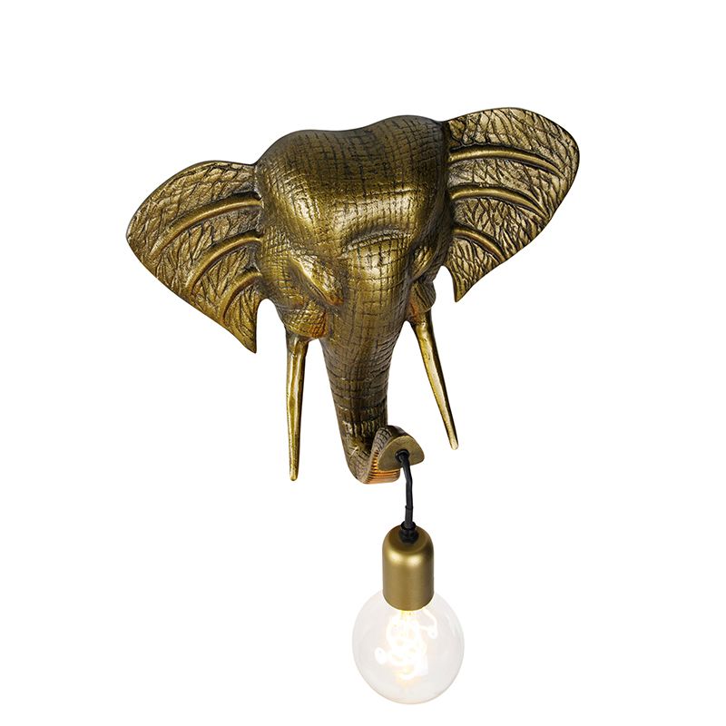 Vintage wandlamp goud - Animal Elefant