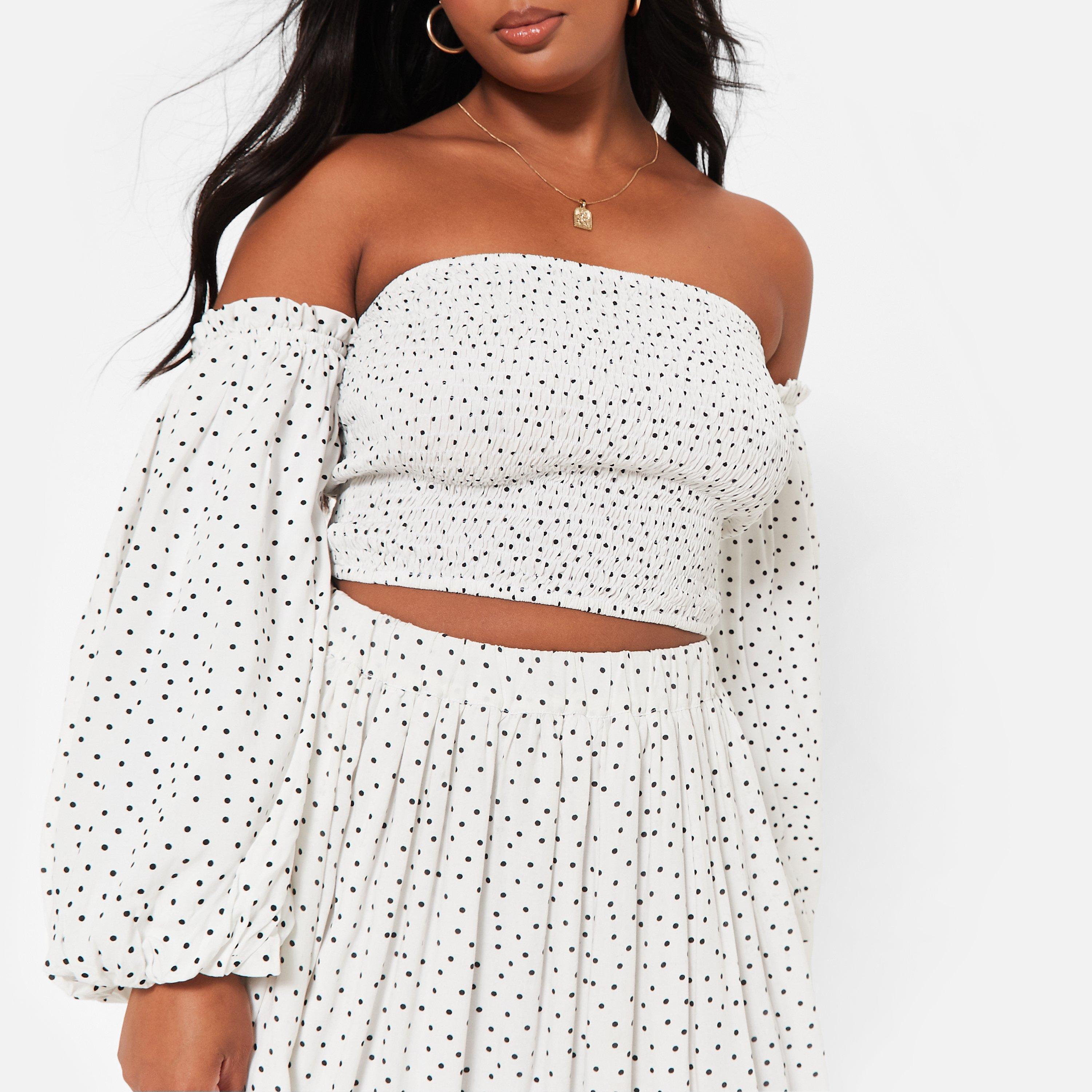 I Saw It First ISAWITFIRST Printed Shirred Puff Sleeve Bandeau Crop Top Co Ord
