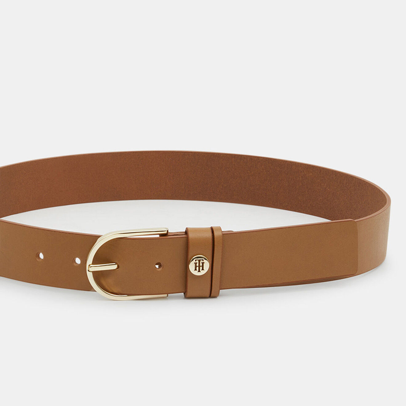 Tommy Hilfiger Ceinture en Cuir à boucle dorée cognac
